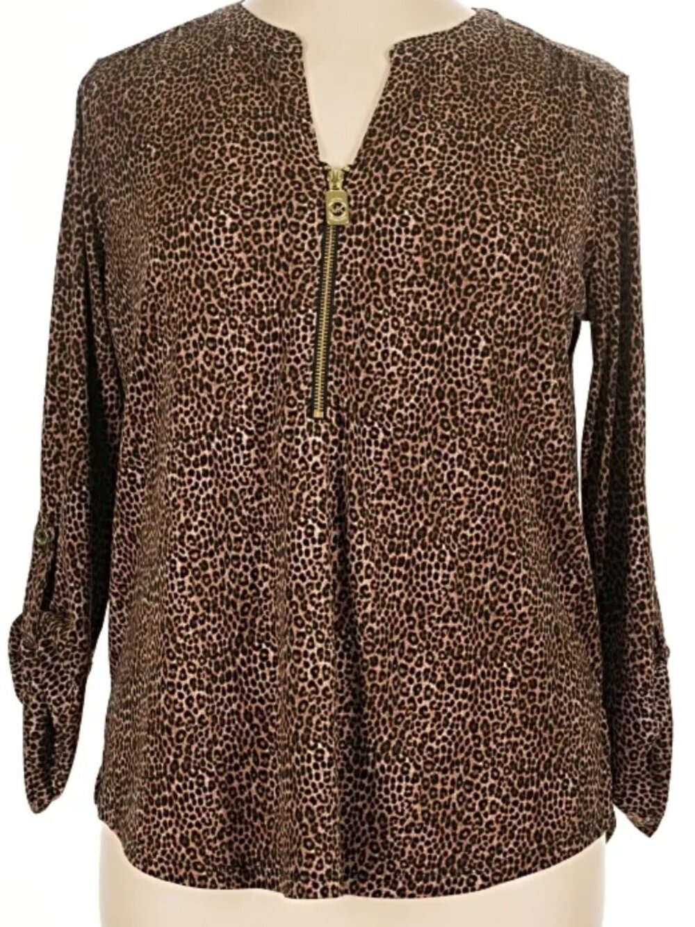 Michael Kors Tops/Leopard Print Long Sleeves With 1/4 Zipper Size M .